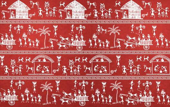 Village Rhythms – Warli on Red Earth