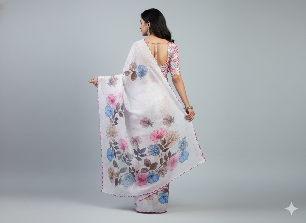 ZAKA floral white saree